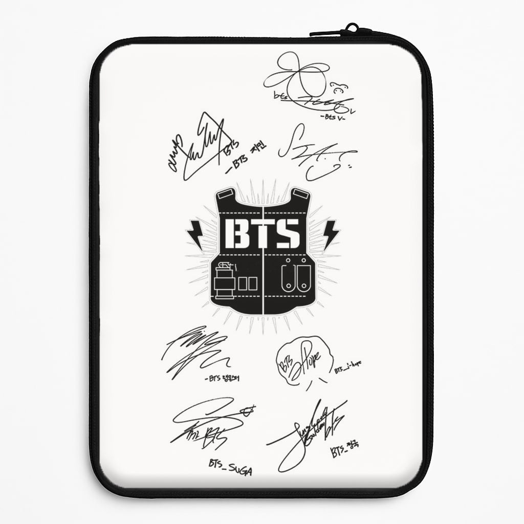 White K-Pop Band Army Logo and Signatures Laptop Sleeve
