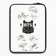 White K-Pop Band Army Logo and Signatures Laptop Sleeve