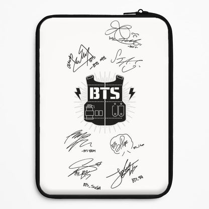 White K-Pop Band Army Logo and Signatures Universal Laptop Sleeve