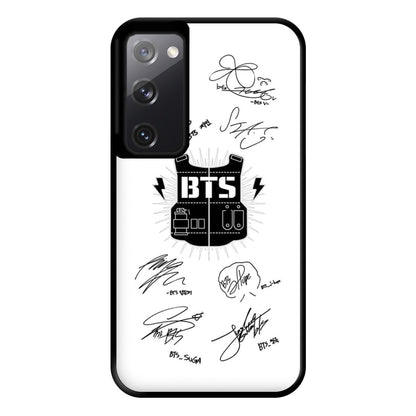 White K-Pop Band Army Logo and Signatures Phone Case for Galaxy S20FE