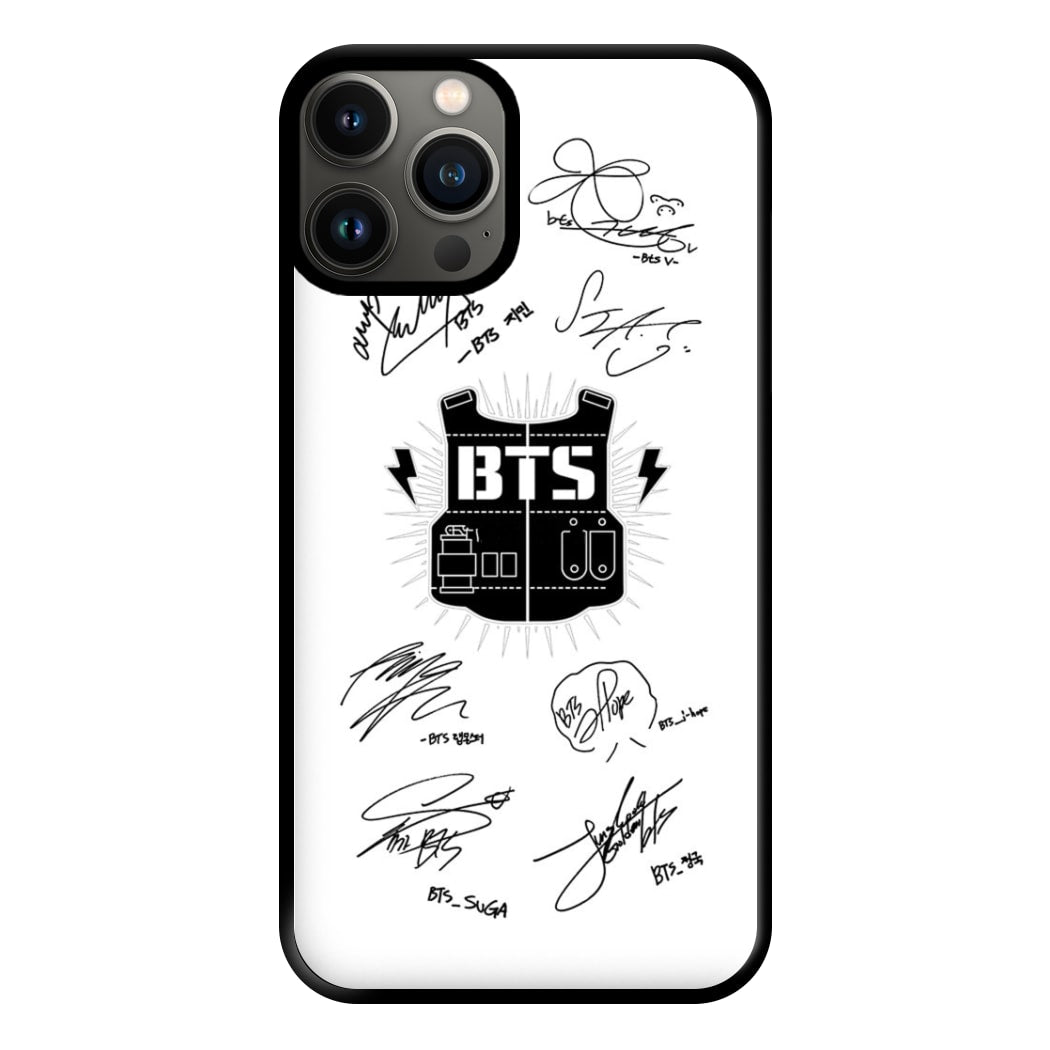 White K-Pop Band Army Logo and Signatures Phone Case for iPhone 11 Pro Max