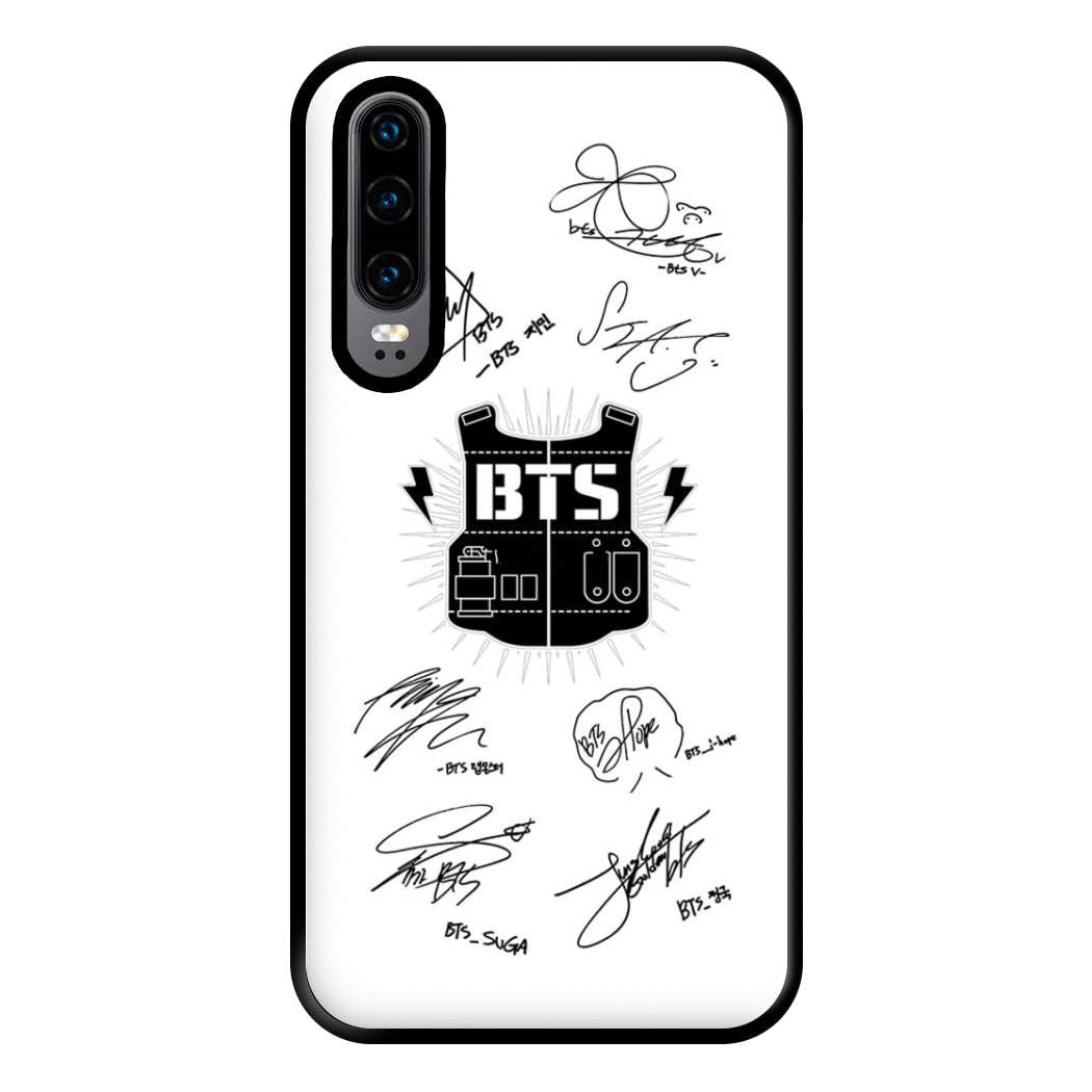 White K-Pop Band Army Logo and Signatures Phone Case for Huawei P30