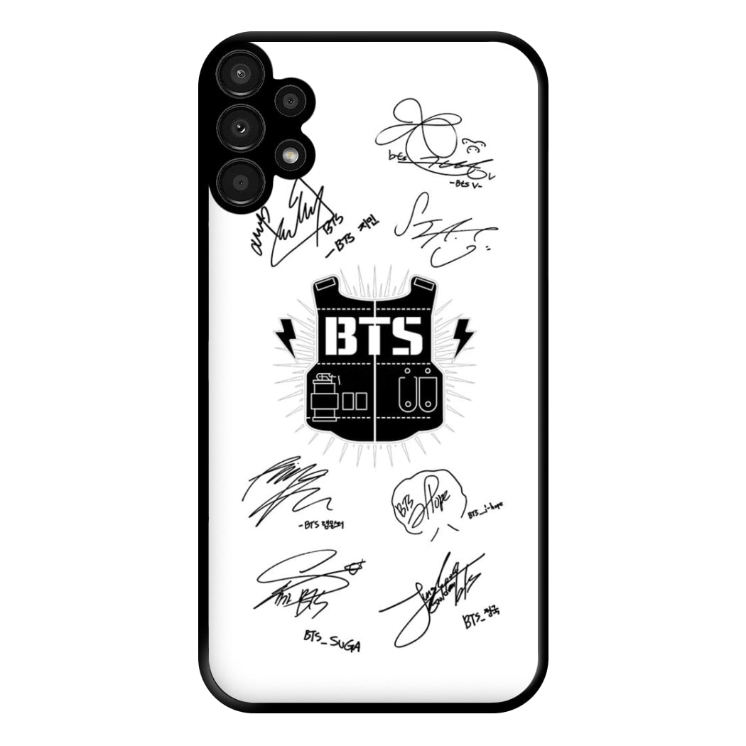 White K-Pop Band Army Logo and Signatures Phone Case for Galaxy A13