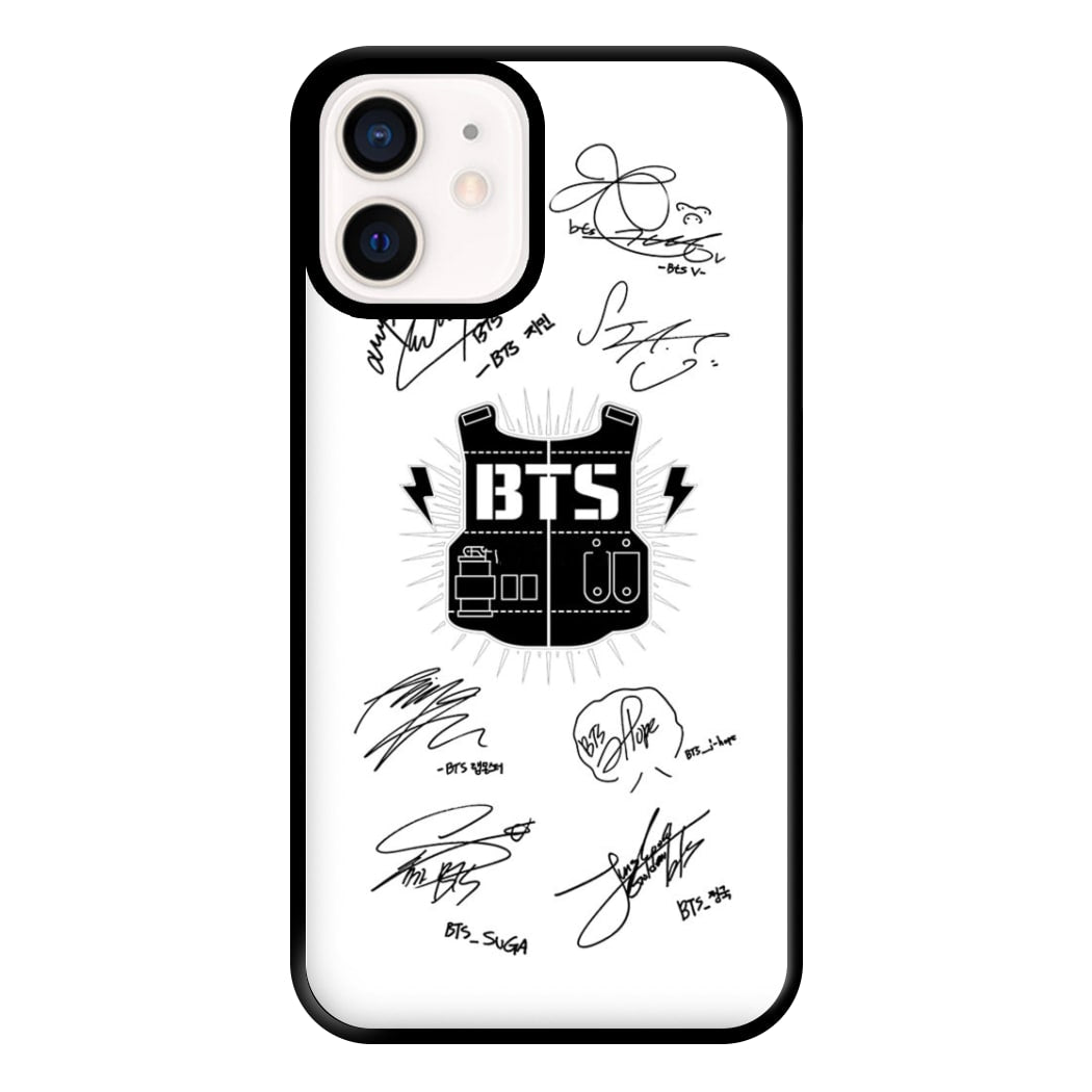 White K-Pop Band Army Logo and Signatures Phone Case for iPhone 13 Mini