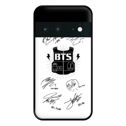 White K-Pop Band Army Logo and Signatures Phone Case for Google Pixel 6a