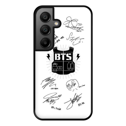 White K-Pop Band Army Logo and Signatures Phone Case for Google Pixel 8