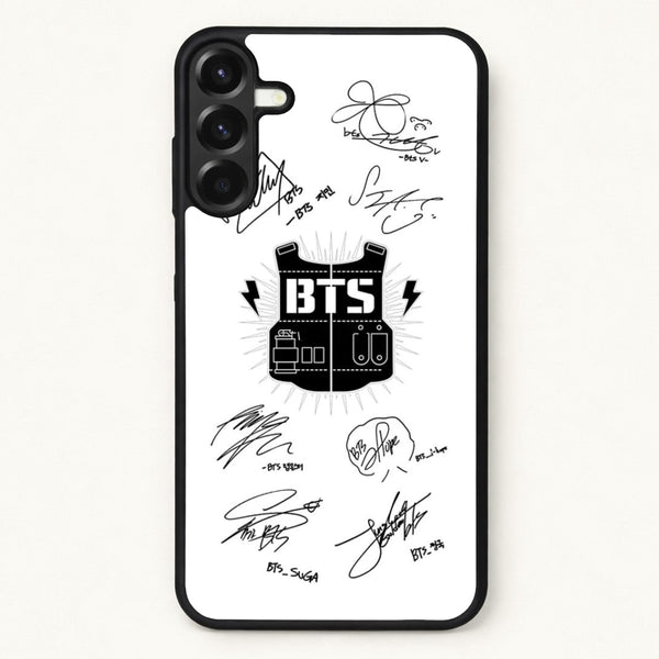 White K-Pop Band Army Logo and Signatures Phone Case for Galaxy A57