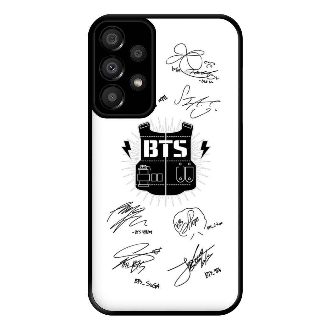 White K-Pop Band Army Logo and Signatures Phone Case for Galaxy A33