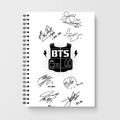 White BTS Army Logo and Signatures Notebook - Fun Cases