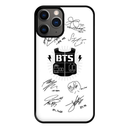 White K-Pop Band Army Logo and Signatures Phone Case for iPhone 12 Pro Max