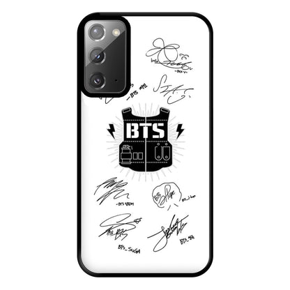 White K-Pop Band Army Logo and Signatures Phone Case for Galaxy Note 20 Ultra