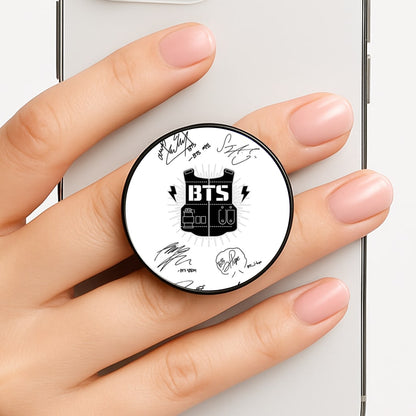 White K-Pop Band Army Logo and Signatures Phone Grip