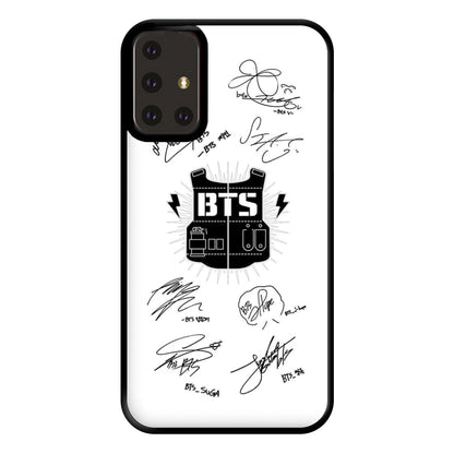 White K-Pop Band Army Logo and Signatures Phone Case for Galaxy A71