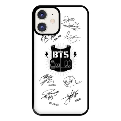 White K-Pop Band Army Logo and Signatures Phone Case for iPhone 11