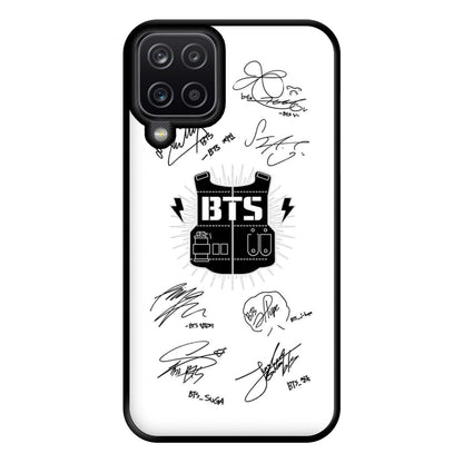 White K-Pop Band Army Logo and Signatures Phone Case for Galaxy A12