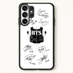 White K-Pop Band Army Logo and Signatures Phone Case for Galaxy S26 Ultra