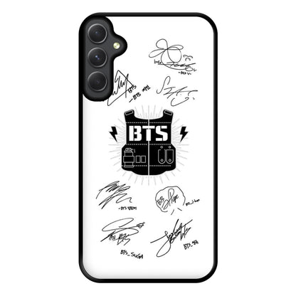 White K-Pop Band Army Logo and Signatures Phone Case for Galaxy A54