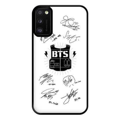 White K-Pop Band Army Logo and Signatures Phone Case for Galaxy A41