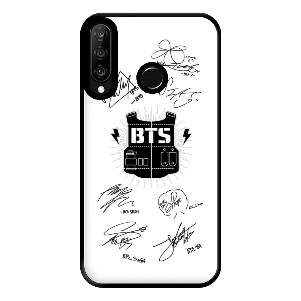 White K-Pop Band Army Logo and Signatures Phone Case for Huawei P30 Lite