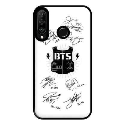 White K-Pop Band Army Logo and Signatures Phone Case for Huawei P30 Lite