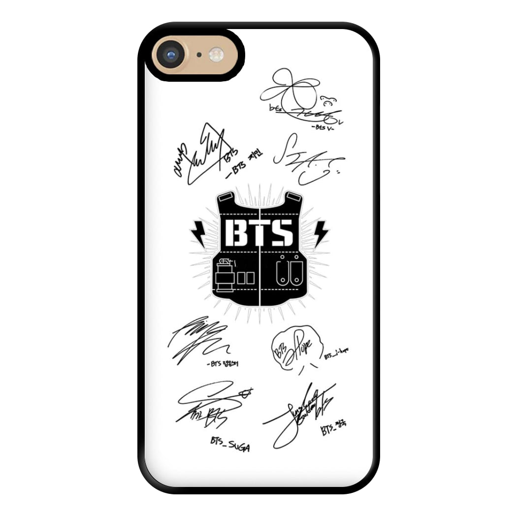 White K-Pop Band Army Logo and Signatures Phone Case for iPhone 6 / 7 / 8 / SE