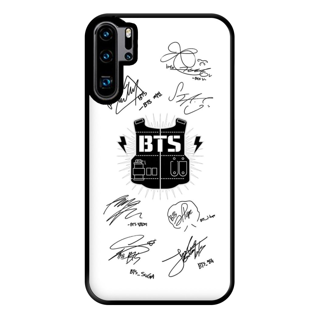 White K-Pop Band Army Logo and Signatures Phone Case for Huawei P30 Pro