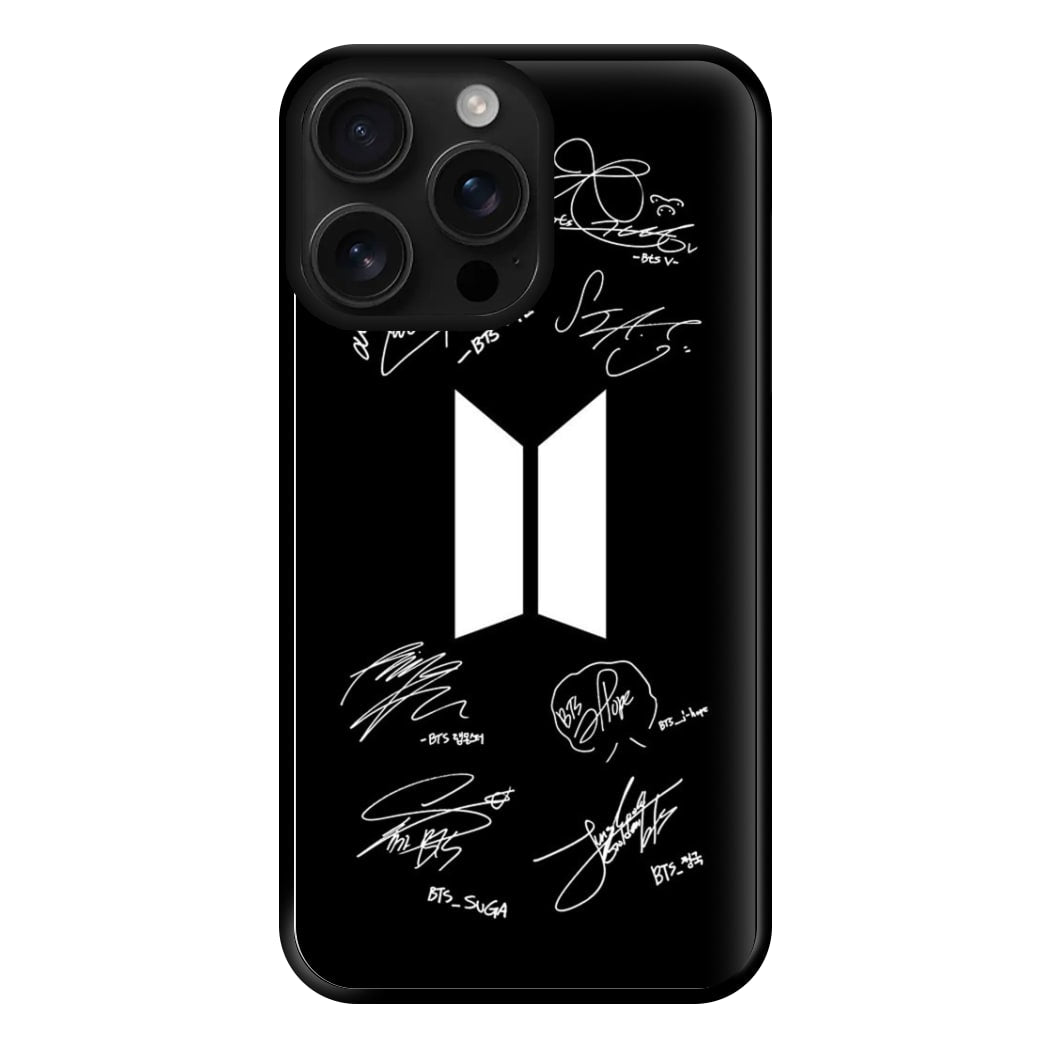 Black K-Pop Band Logo and Signatures Phone Case for iPhone 16 Pro Max