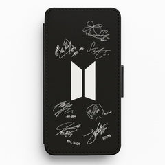 Black K-Pop Band Logo and Signatures Flip Wallet Phone Case
