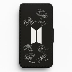 Black K-Pop Band Logo and Signatures Flip Wallet Phone Case