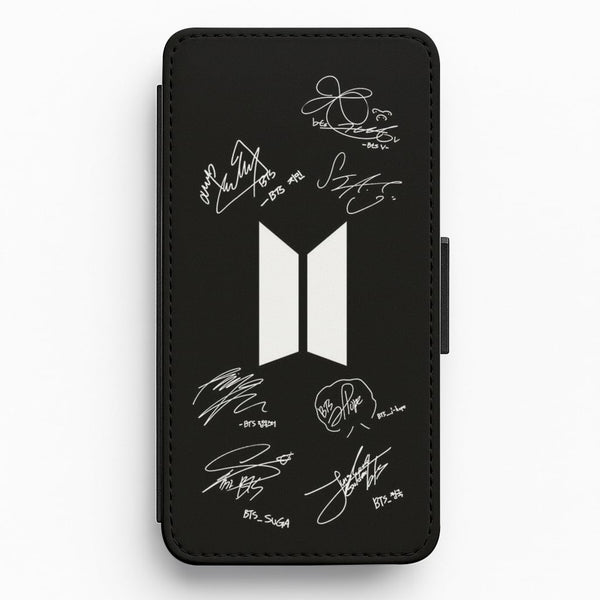 Black K-Pop Band Logo and Signatures Flip Wallet Phone Case
