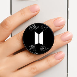 Black K-Pop Band Logo and Signatures Phone Grip