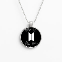 Black K-Pop Band Logo and Signatures Circle Necklace