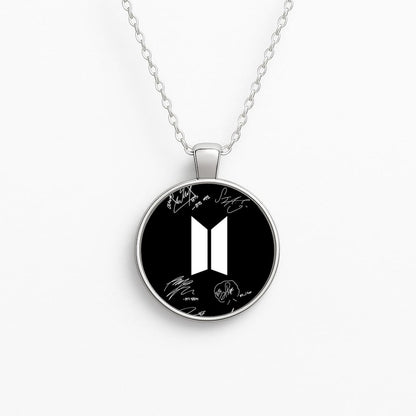 Black K-Pop Band Logo and Signatures Circle Necklace