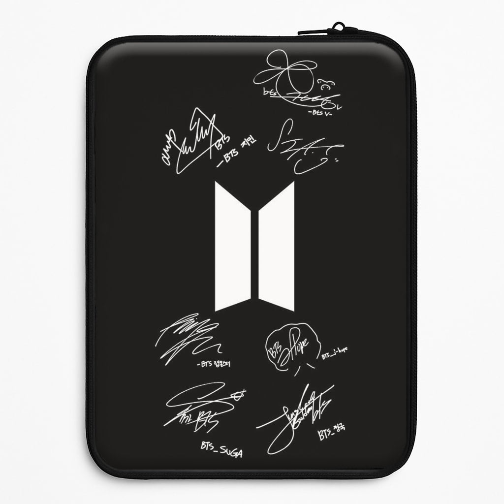 Black K-Pop Band Logo and Signatures Laptop Sleeve