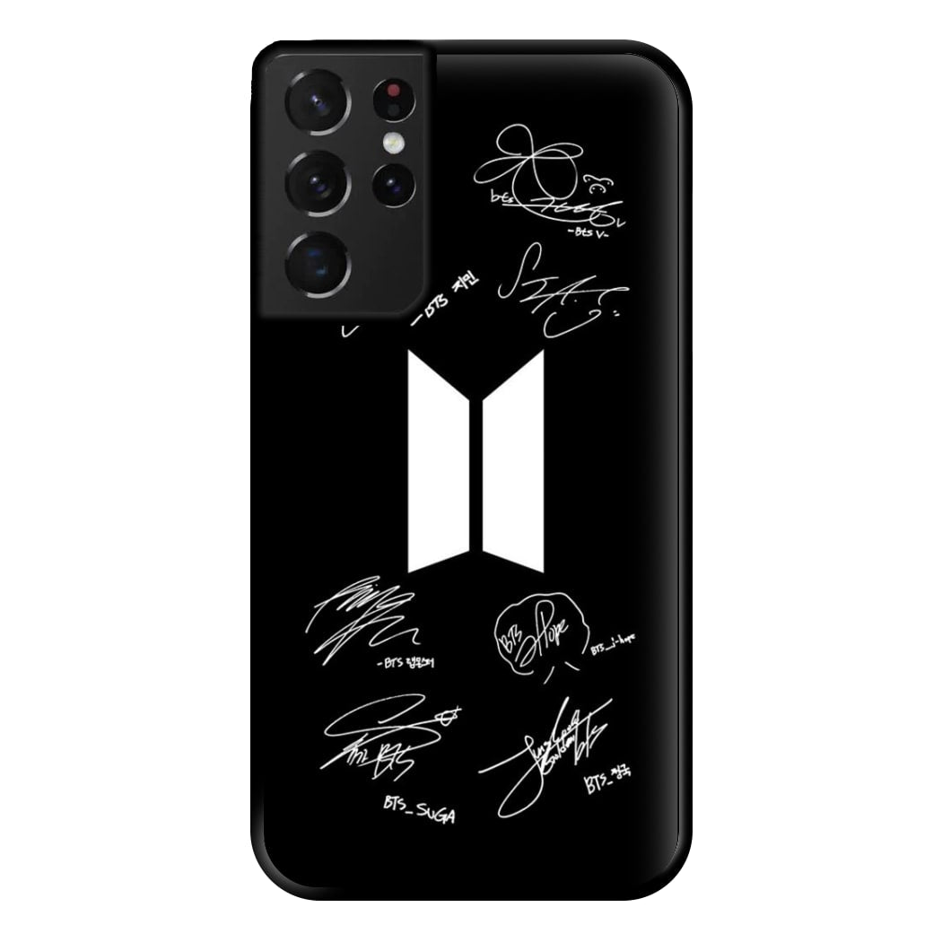 Black K-Pop Band Logo and Signatures Phone Case for Galaxy S21 Ultra