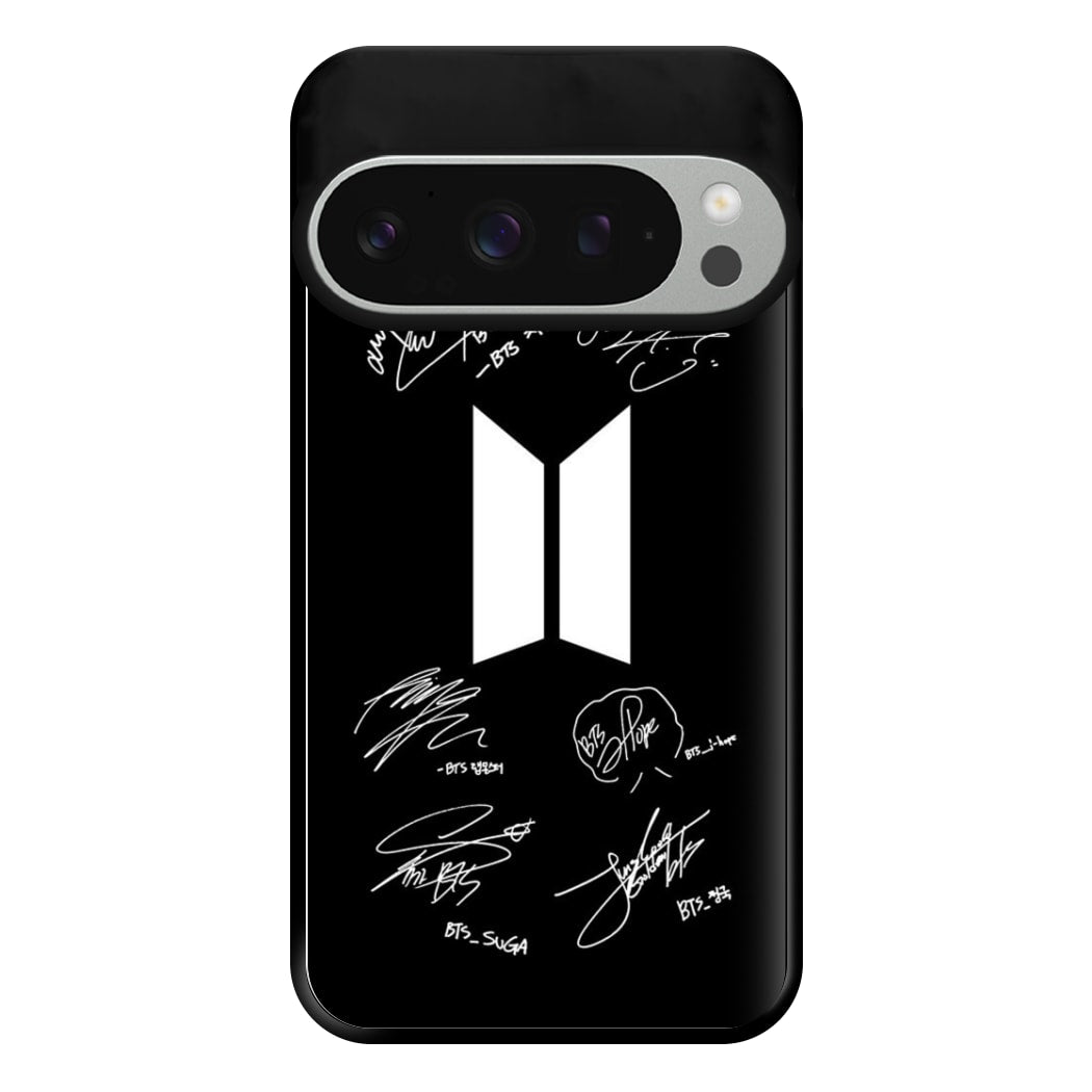 Black K-Pop Band Logo and Signatures Phone Case for Google Pixel 9 Pro XL