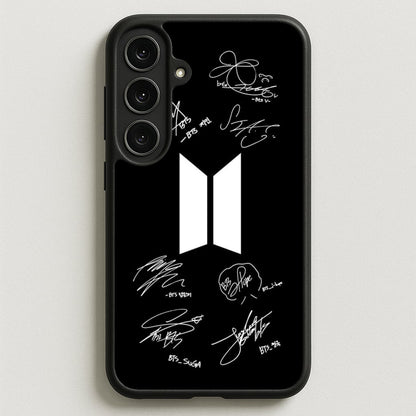 Black K-Pop Band Logo and Signatures Phone Case for Galaxy S25FE