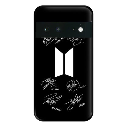 Black K-Pop Band Logo and Signatures Phone Case for Google Pixel 6a