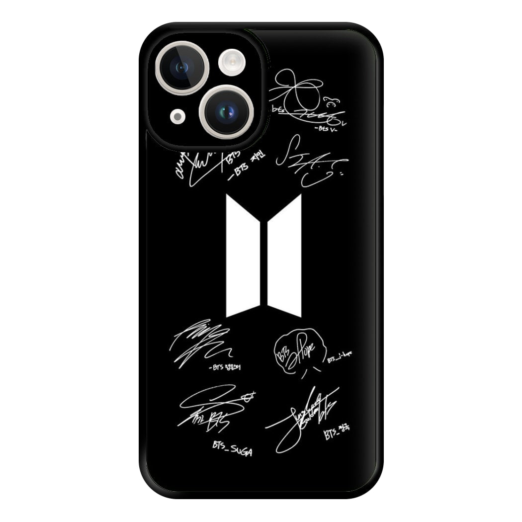 Black K-Pop Band Logo and Signatures Phone Case for iPhone 14