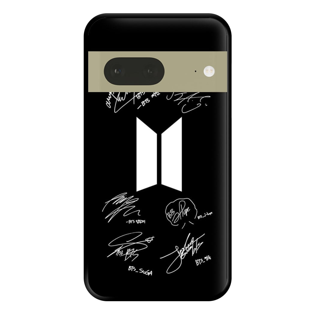 Black K-Pop Band Logo and Signatures Phone Case for Google Pixel 7a