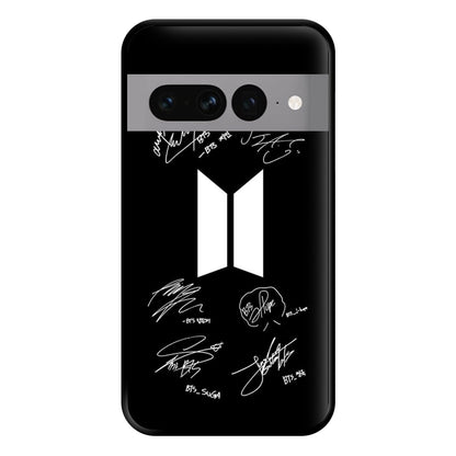 Black K-Pop Band Logo and Signatures Phone Case for Google Pixel 7 Pro