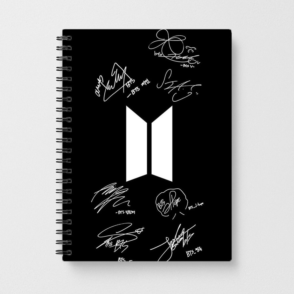 Black K-Pop Band Logo and Signatures Notebook