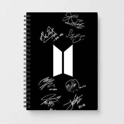 Black BTS Logo and Signatures Notebook - Fun Cases