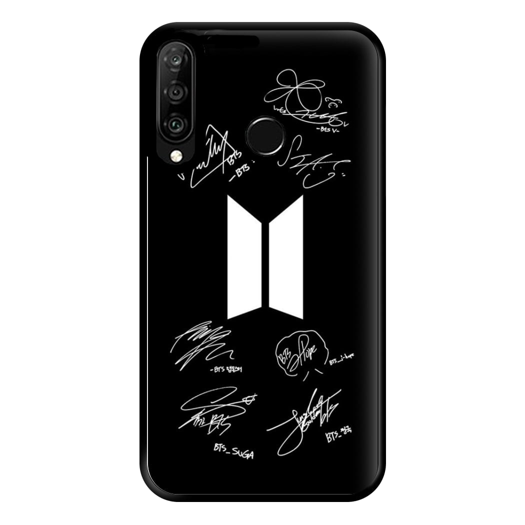 Black K-Pop Band Logo and Signatures Phone Case for Huawei P30 Lite