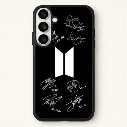 Black K-Pop Band Logo and Signatures Phone Case for Galaxy S26