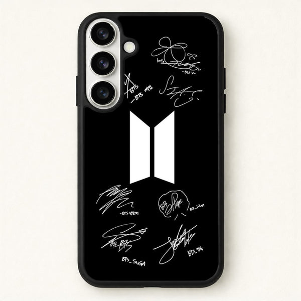 Black K-Pop Band Logo and Signatures Phone Case for Galaxy S26