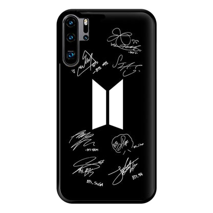 Black K-Pop Band Logo and Signatures Phone Case for Huawei P30 Pro