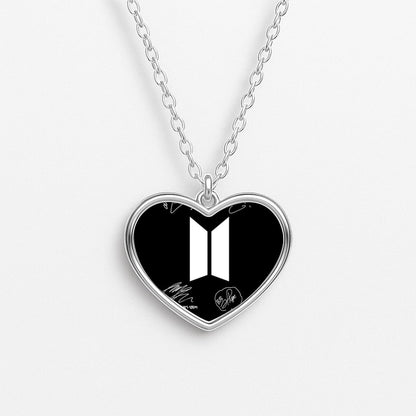 Black K-Pop Band Logo and Signatures Heart Necklace