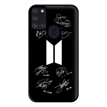 Black K-Pop Band Logo and Signatures Phone Case for Galaxy A21s