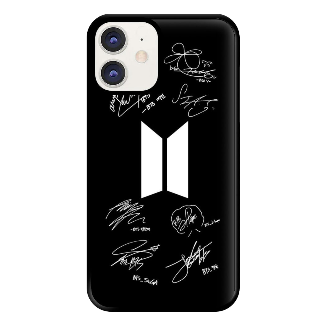 Black K-Pop Band Logo and Signatures Phone Case for iPhone 12 / 12 Pro